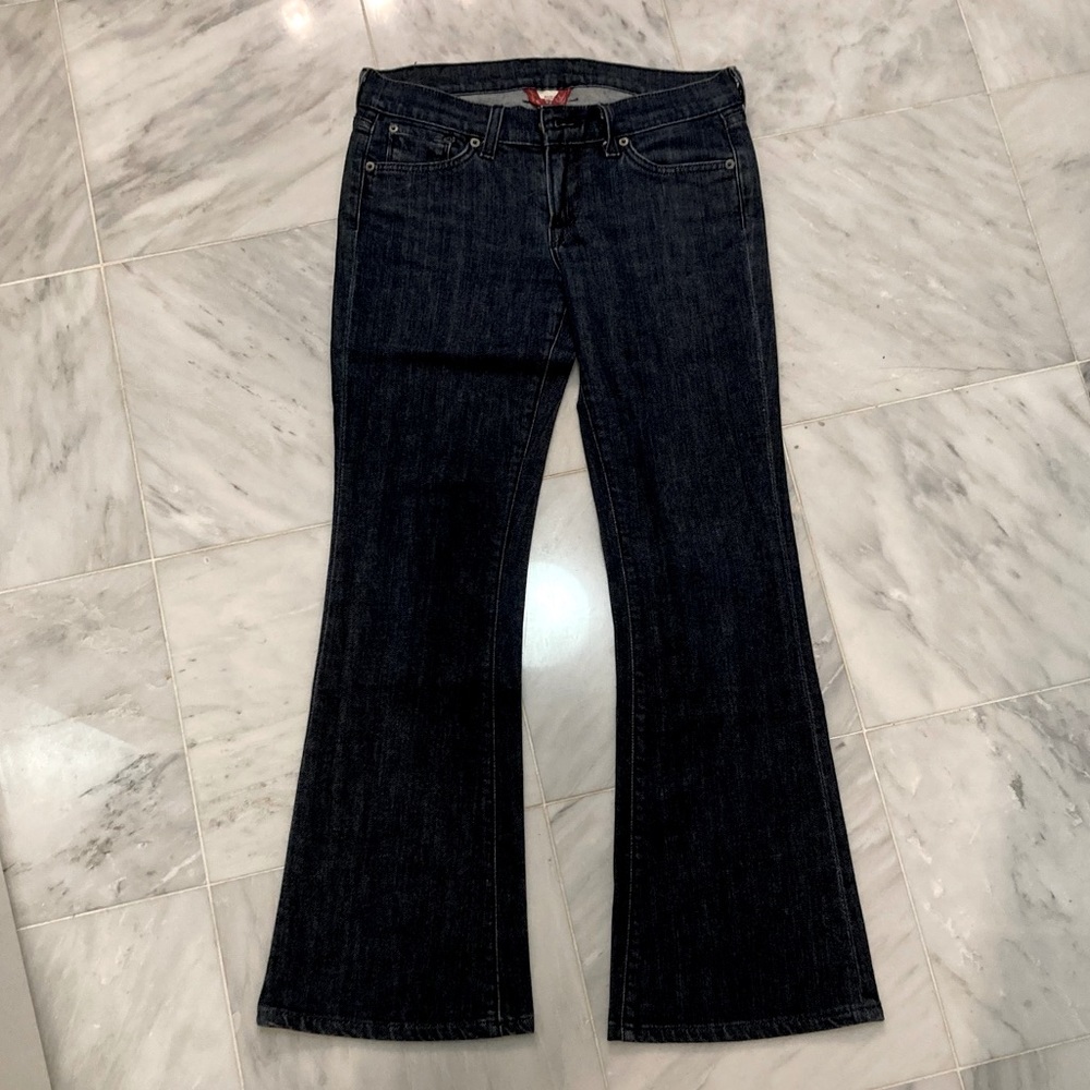 LUCKY Zoe Bootleg Jean. With button flap back pockets in a true dark rinse